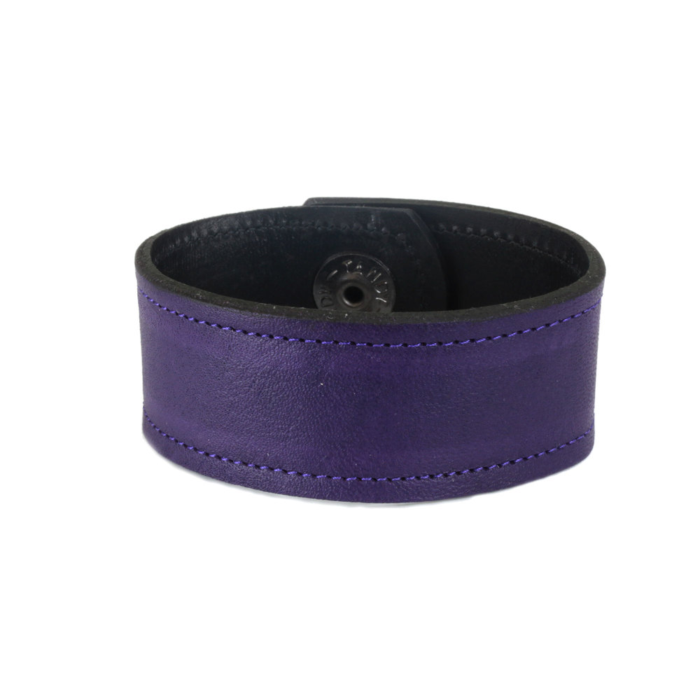 Leather & Faux Leather Leather Cuff Bracelet 1" Grape Purple with Stitching, 7" Long